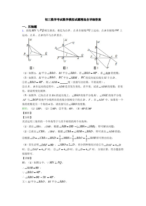 初三数学考试数学模拟试题精选含详细答案
