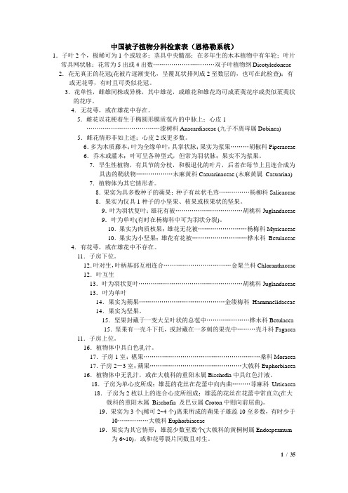 中国被子植物分科检索表(恩格勒系统)(带缩进)