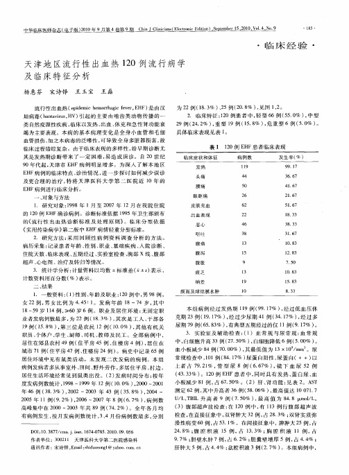 天津地区流行性出血热120例流行病学及临床特征分析