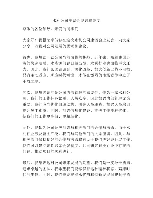 水利公司座谈会发言稿范文