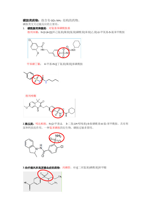 磺胺类过敏不能使用的药物