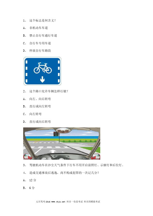 2011政和县科目一考试小型汽车仿真试题