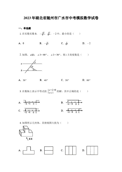 2023年湖北省随州市广水市中考模拟数学试卷