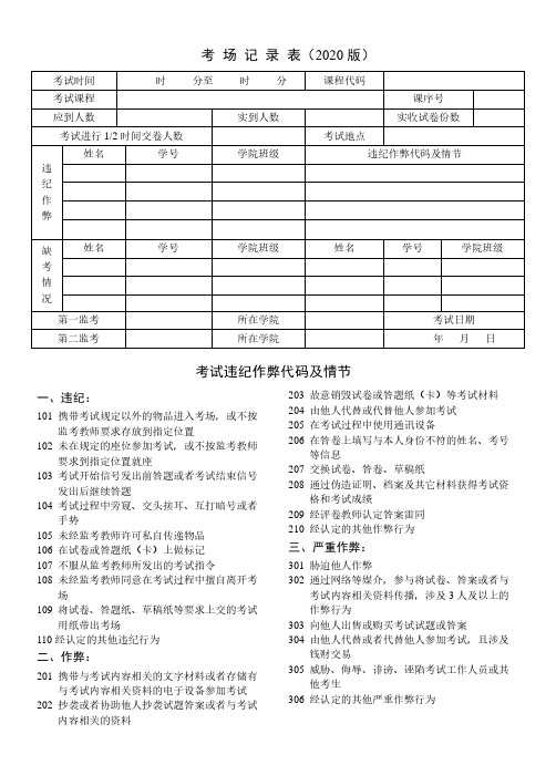 考场记录表(2020 版)