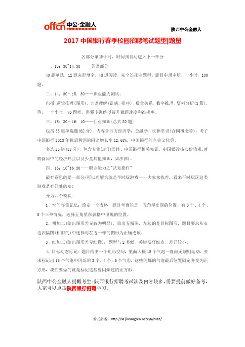 2017中国银行春季校园招聘笔试内容