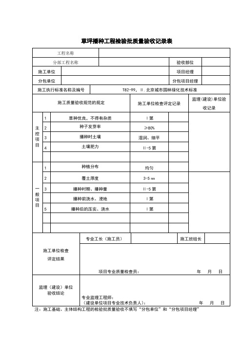 草坪播种工程检验批质量验收记录表