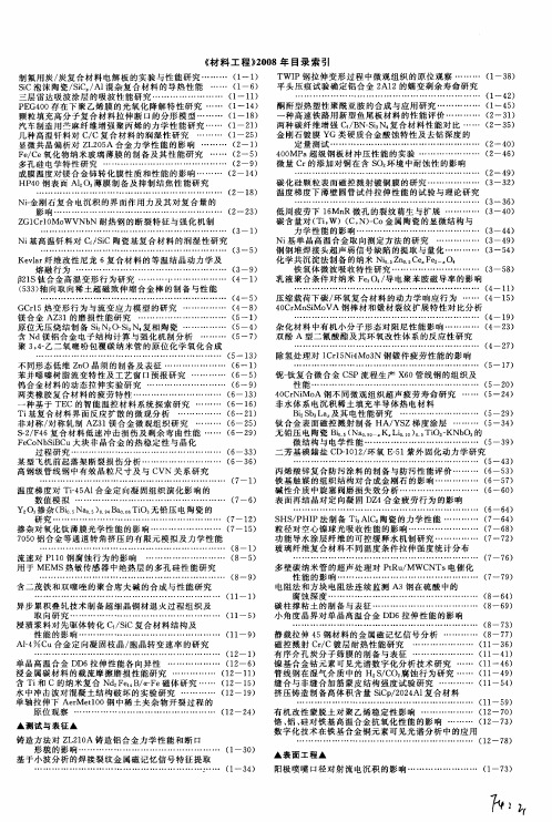 《材料工程》2008年目录索引