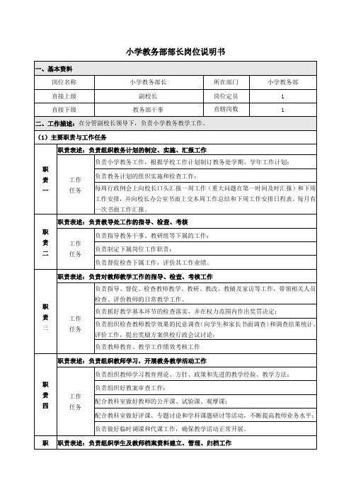 小学教务部部长岗位说明书