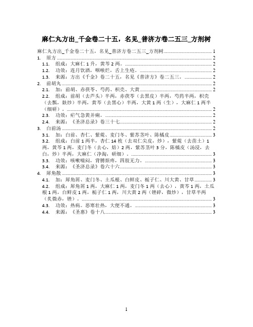 麻仁丸方出_千金卷二十五,名见_普济方卷二五三_方剂树