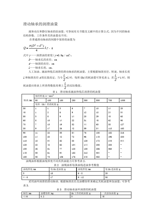 滑动轴承的润滑油量