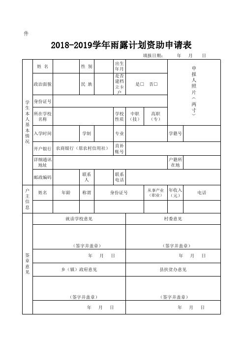 雨露计划资助申请表