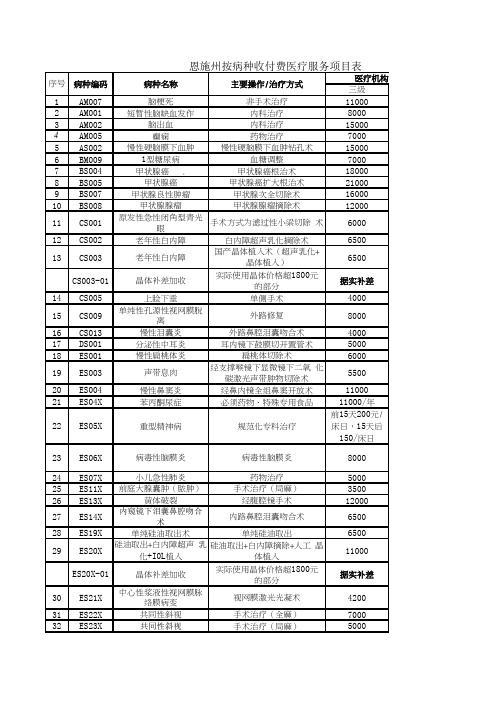 2021年 恩施州按病种收付费医疗服务项目表