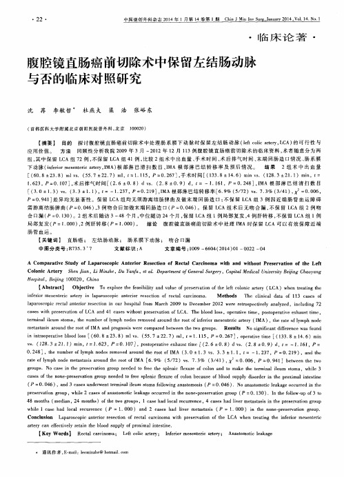 腹腔镜直肠癌前切除术中保留左结肠动脉与否的临床对照研究