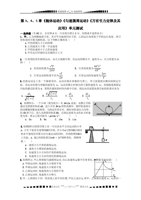 高一物理单元测试 第3、4、5章 抛体运动 匀速圆周运动 万有引力定律及其应用 1(鲁科版必修2)