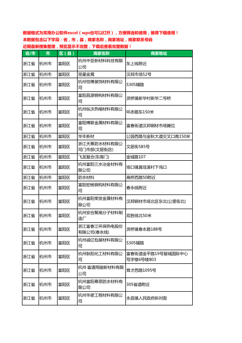 2020新版浙江省杭州市富阳区材料有限公司工商企业公司商家名录名单黄页联系电话号码地址大全150家