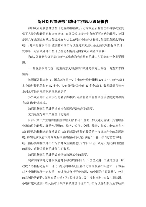 最新-新时期县市级部门统计工作现状调研报告 精品