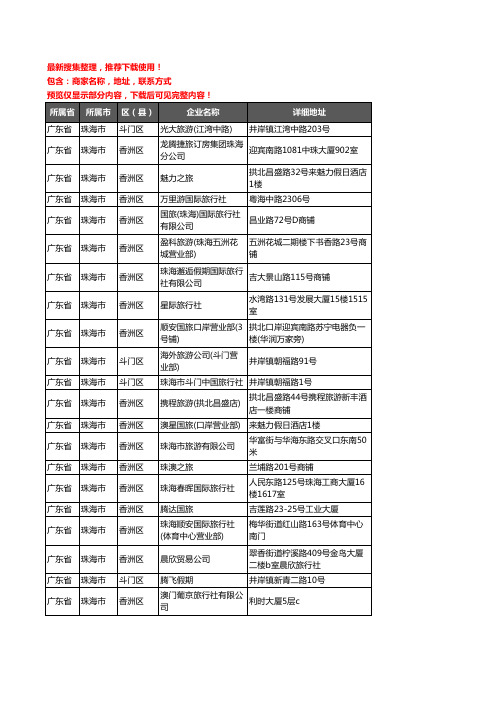 新版广东省珠海市旅行社企业公司商家户名录单联系方式地址大全383家