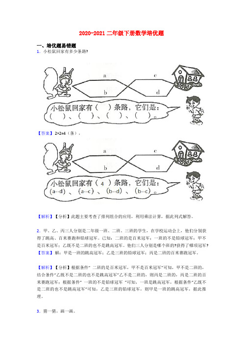 2020-2021二年级下册数学培优题