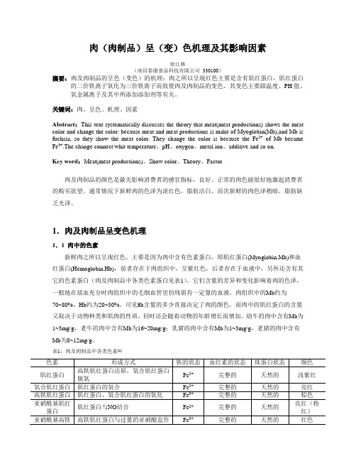 肉(肉制品)的呈色机理及其影响因素