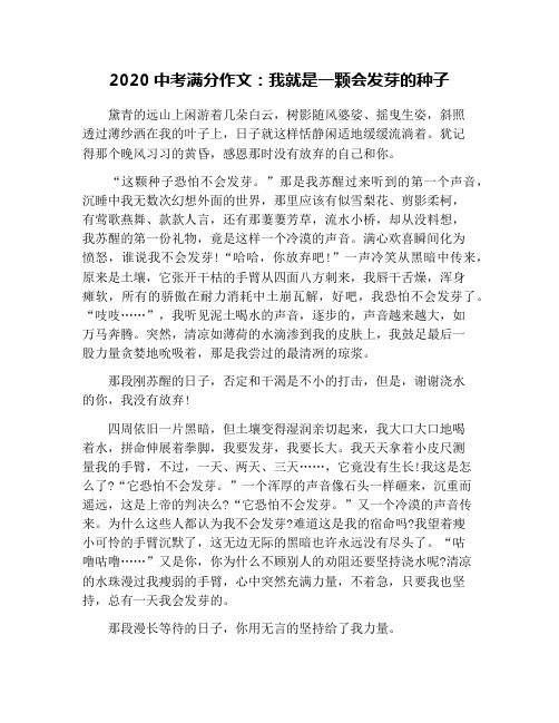 2020中考满分作文：我就是一颗会发芽的种子