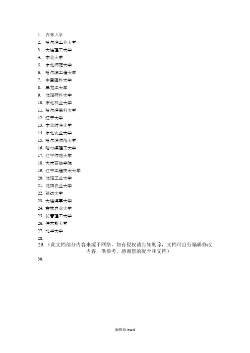 东北三省25所大学排名