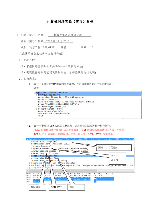 数据包捕获与协议实验报告