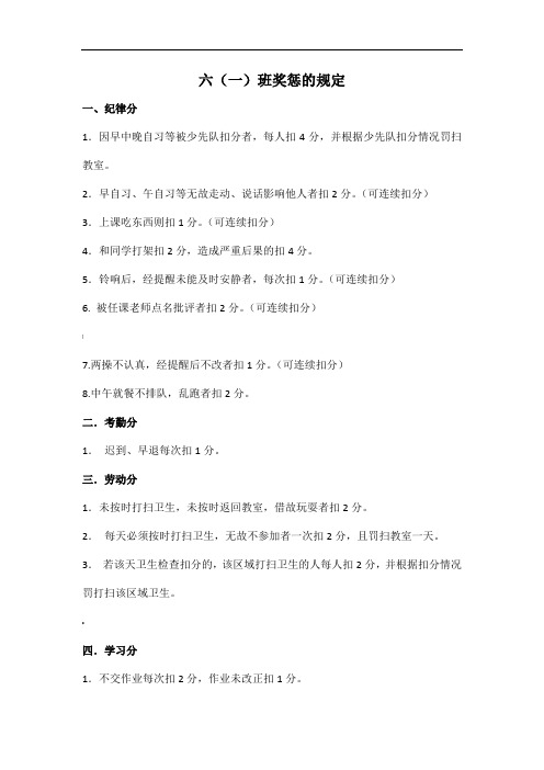 六年级班规奖惩扣分加分细则--未最终修改
