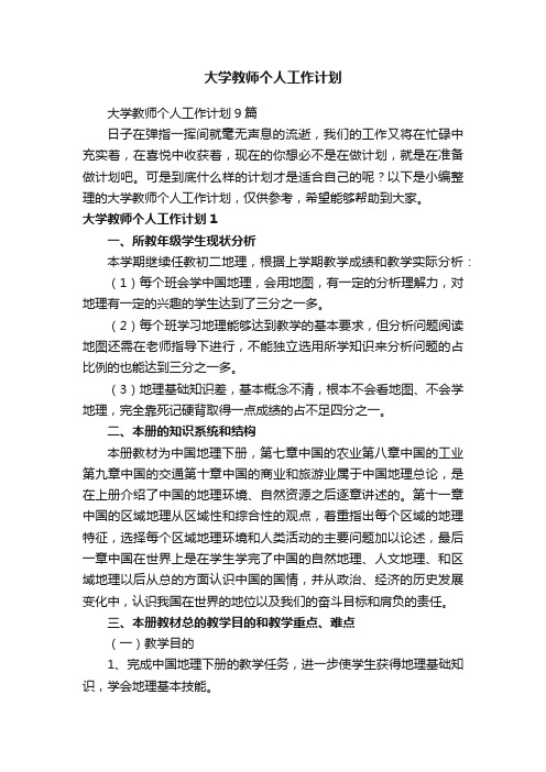 大学教师个人工作计划