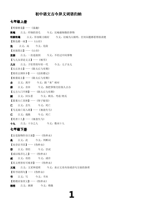 初中语文古今异义归纳