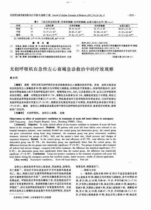无创呼吸机在急性左心衰竭急诊救治中的疗效观察