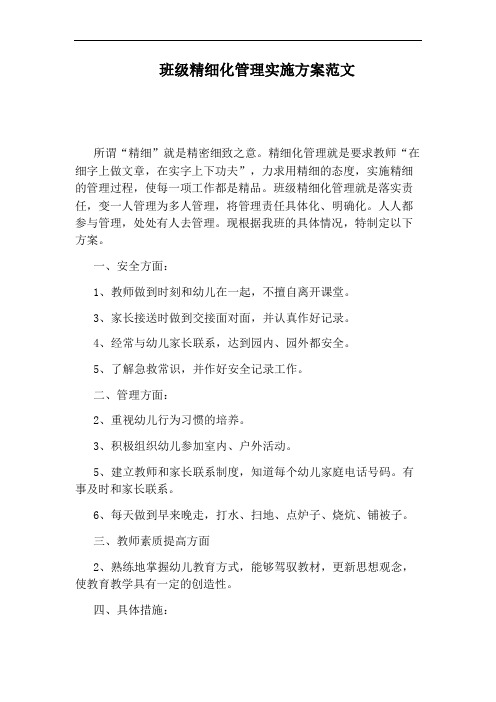 班级精细化管理实施方案范文