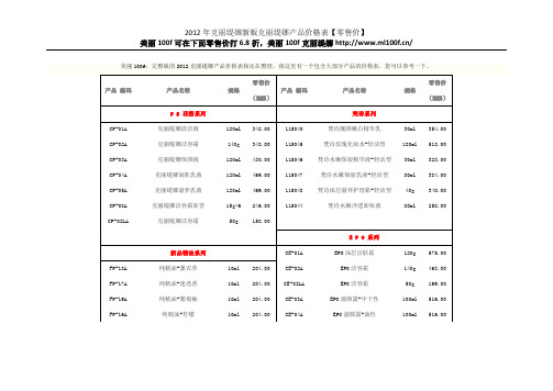 2012年克丽缇娜产品最新价格表【最新版】