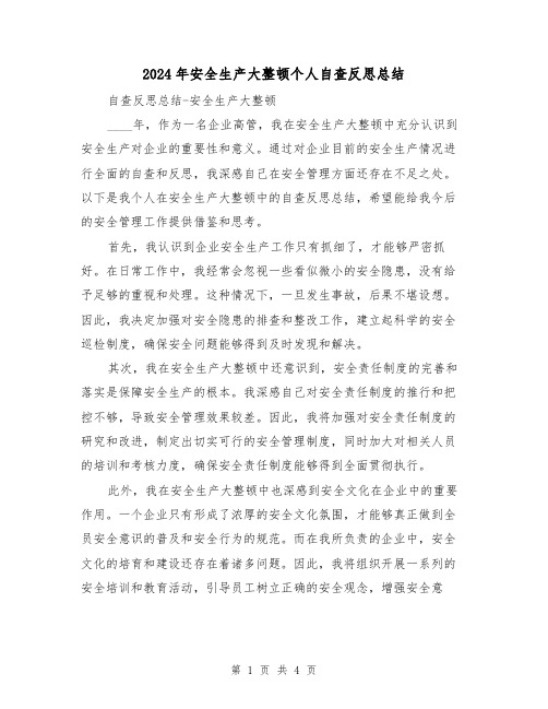 2024年安全生产大整顿个人自查反思总结（2篇）