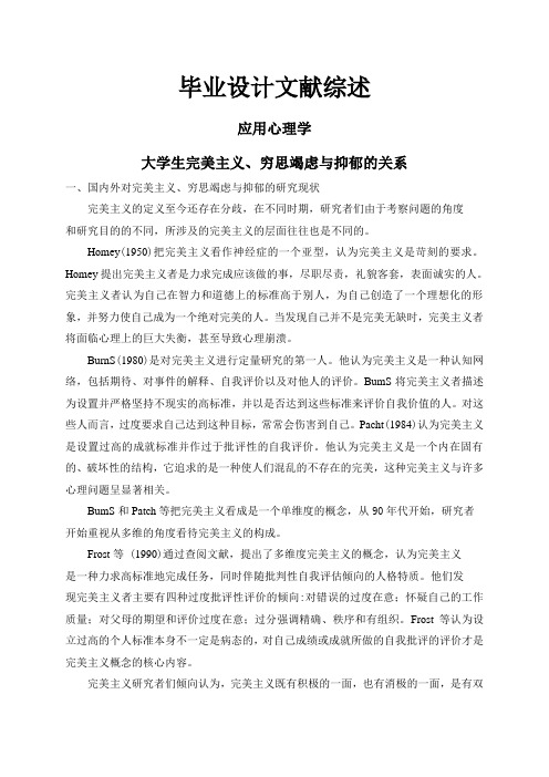 大学生完美主义、穷思竭虑与抑郁的关系【文献综述】