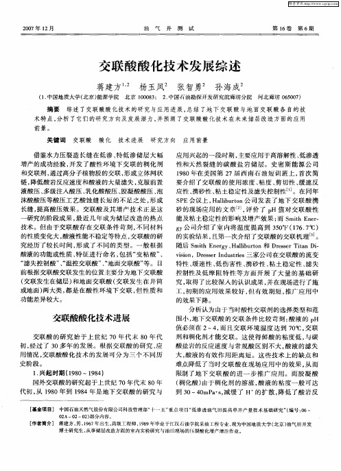 交联酸酸化技术发展综述
