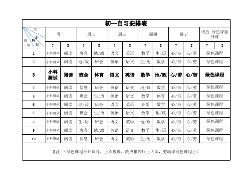 2020级初一下学期课程表+自习