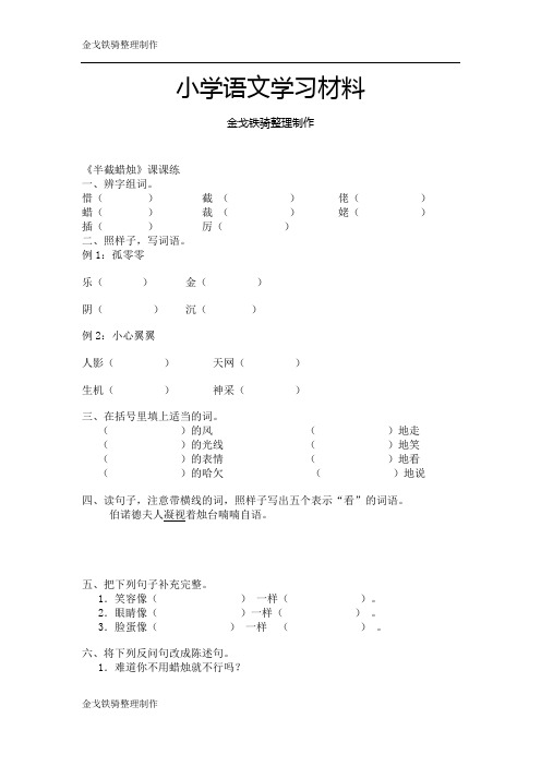 鲁教版五年级语文上半截蜡烛试卷