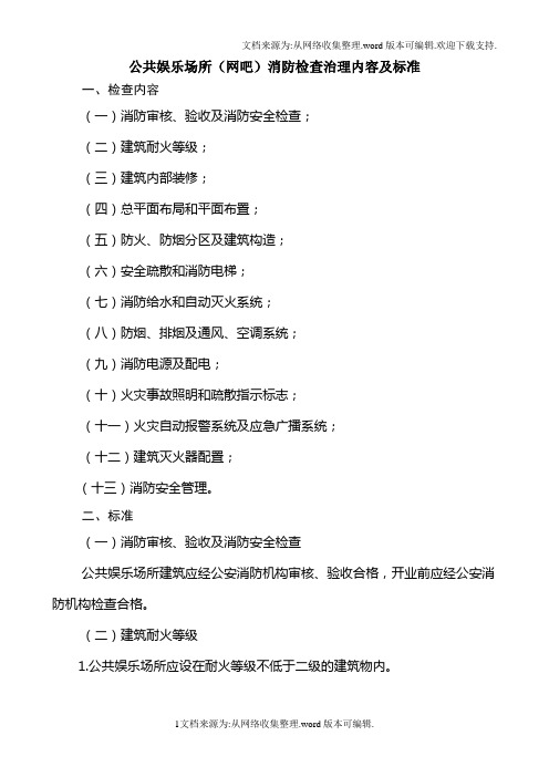 公共娱乐场所(网吧)消防检查治理内容及标准