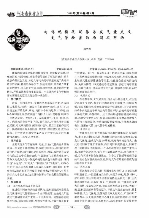 肉鸡规模化饲养易发气囊炎及支气管栓塞的原因及防治