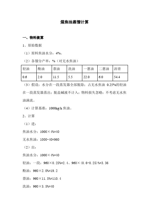 煤焦油蒸馏计算