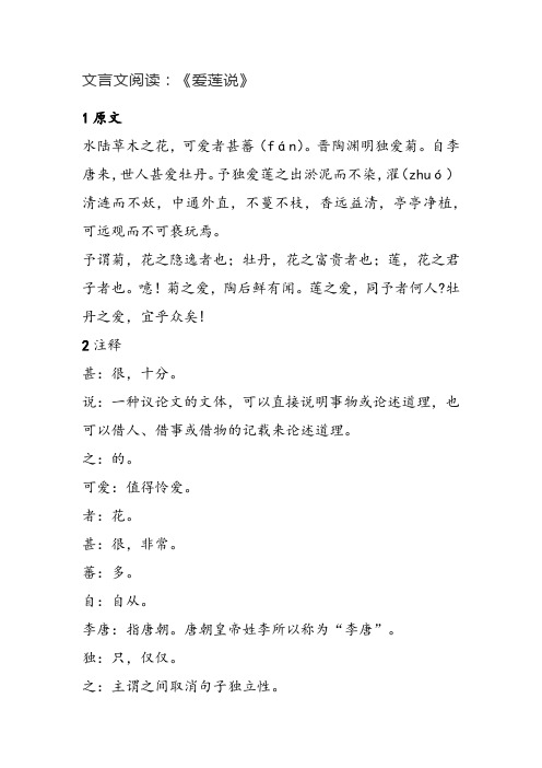 文言文阅读：《爱莲说》