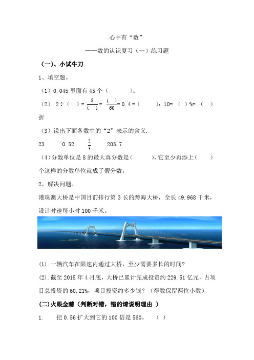 数学人教版六年级下册心中有“数”——数的认识复习(一)练习题