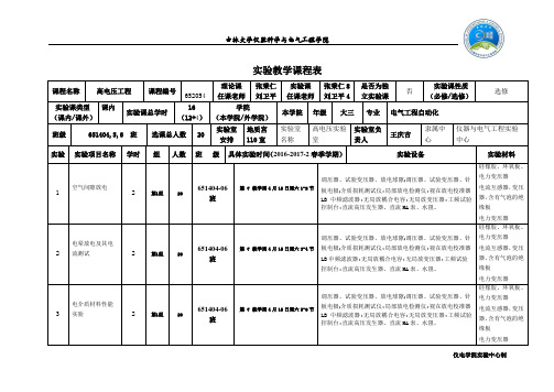 实验教学课程表