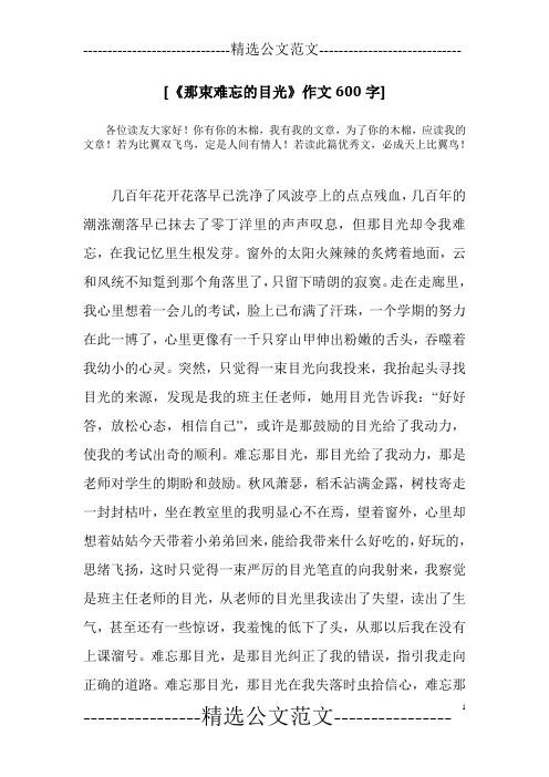 [《那束难忘的目光》作文600字]