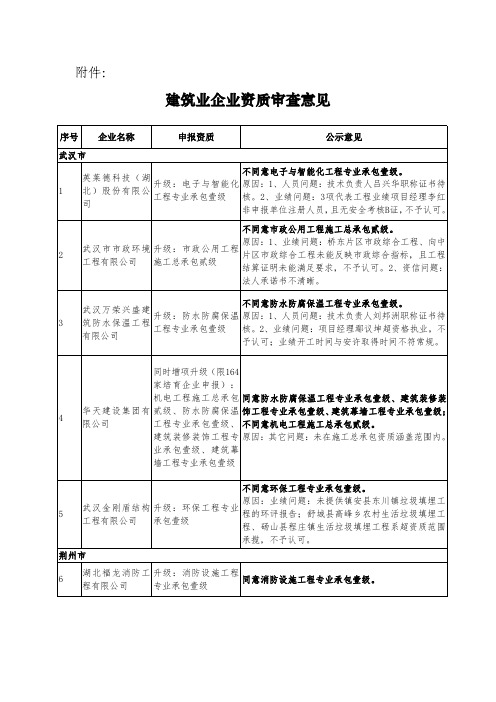 建筑业企业资质审查意见