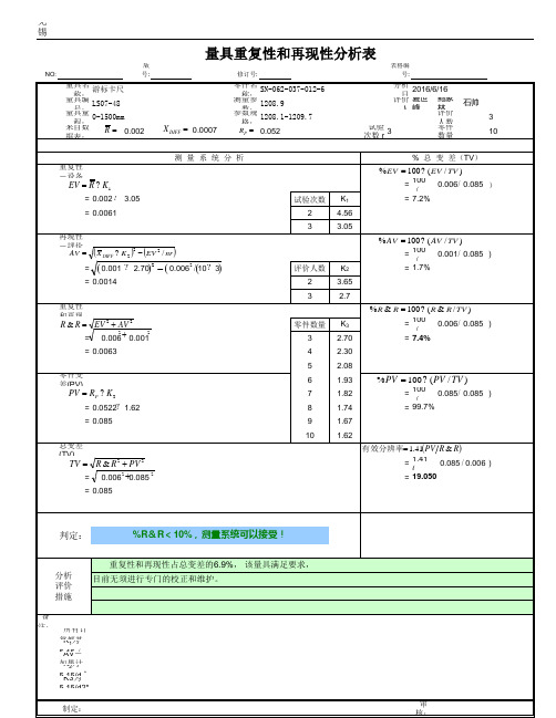 游标卡尺MSA数据分析