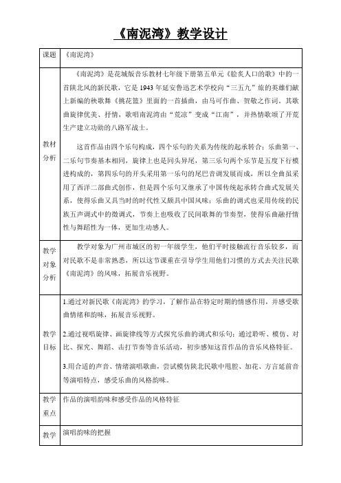 初中历史七年级 初中七年级音乐教案 歌曲《南泥湾》-全国获奖