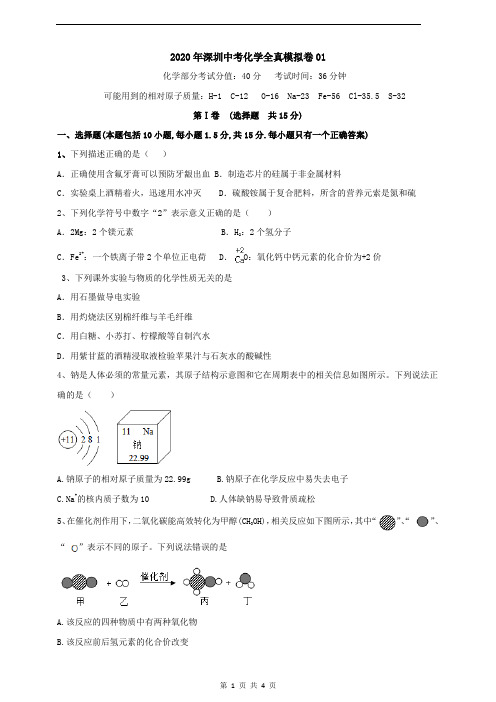 2020年深圳中考化学全真模拟卷01(原卷)