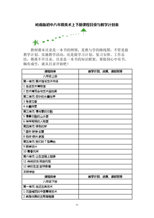 岭南版八年级美术上下册课程目录与教学计划表