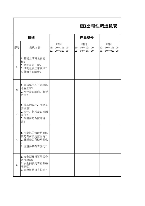 注塑领班,技术员巡机表